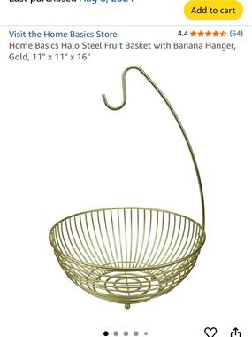 Home Basics Gold Wire Fruit Basket with Banana Hanger